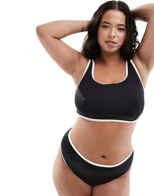 ASOS DESIGN Curve - Crop top de bikini à liseré contrasté - Noir , 4 de 4