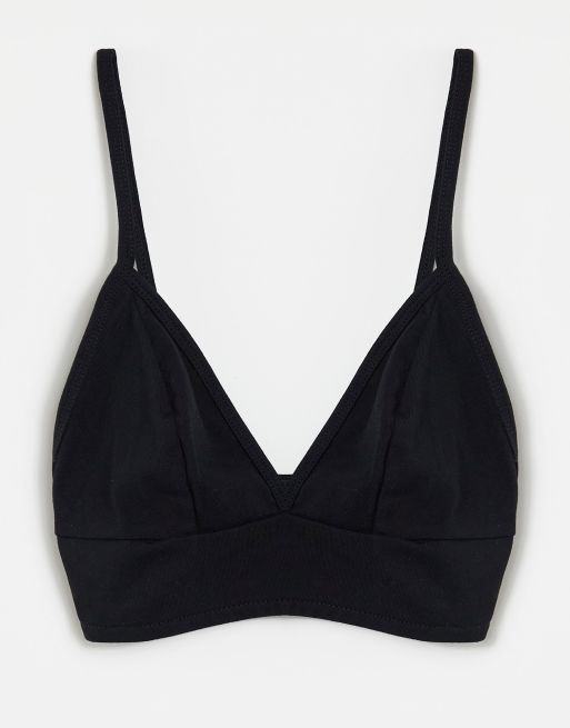 ASOS DESIGN Curve crop v neck bralette in cotton blend in black