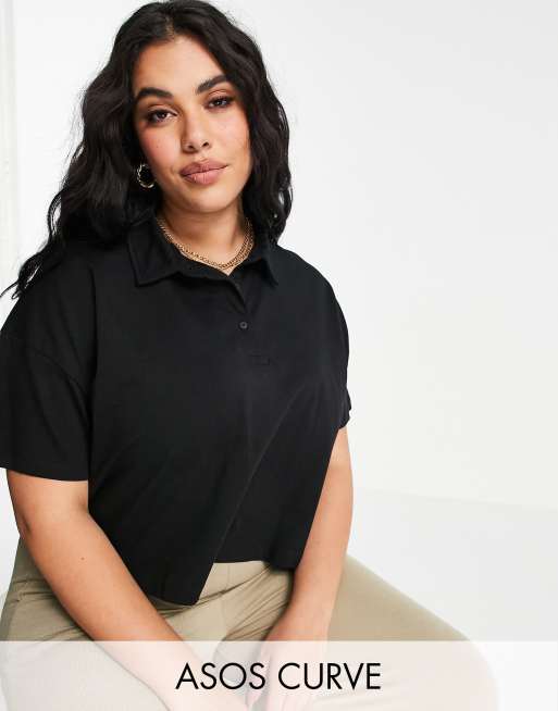 Women's plus size black best sale polo shirts