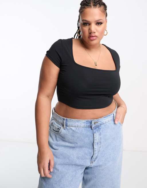 ASOS DESIGN Curve - Cropped bralette met lage ronde hals in zwart