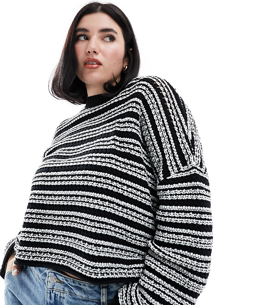 Asos Curve Asos Design Curve Cropped Crew Neck Stitch Sweater In Stripe-multi