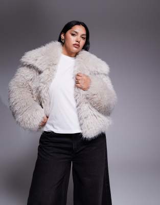 Asos Curve Asos Design Curve Cropped Faux Fur Jacket In Neutral