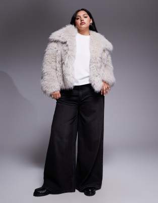 Asos Curve Asos Design Curve Cropped Faux Fur Jacket In Neutral