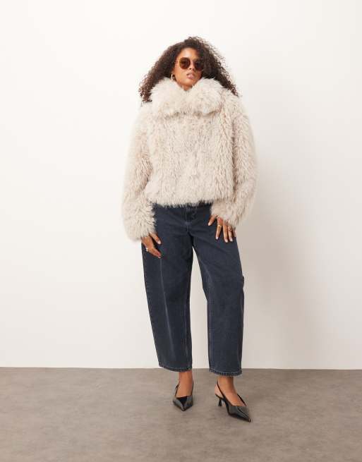 ASOS DESIGN Curve cropped faux fur jacket in cream