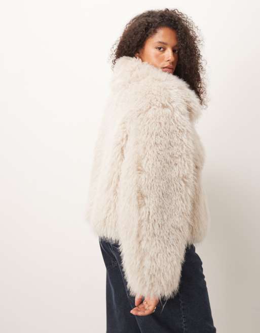 ASOS DESIGN Curve cropped faux fur jacket in cream