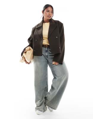 Asos Curve Asos Design Curve Cropped Formal Pea Coat In Brown