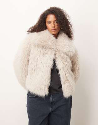 ASOS DESIGN Curve - Cropped-Jacke aus Kunstpelz in Creme-Weiß