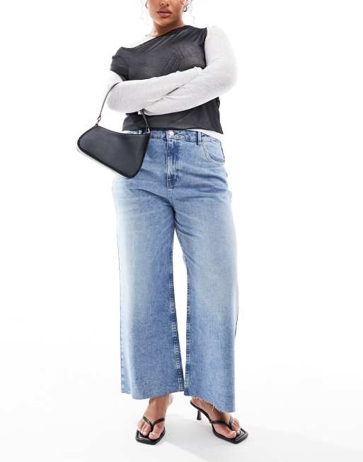 ASOS DESIGN Curve - Cropped jeans met wijde pijpen in middenblauw, 3 van 5