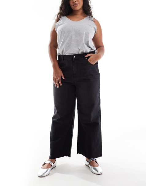 ASOS DESIGN Curve - Cropped jeans met wijde pijpen in zwart met wassing - view 1