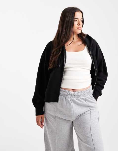ASOS DESIGN Curve – Cropped Kapuzenjacke in Schwarz mit weicher Innenseite - view 1