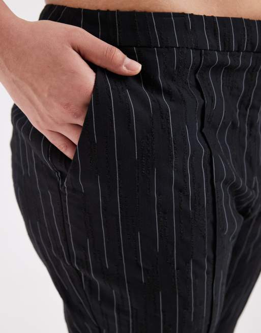 ASOS DESIGN Curve cropped kick flare in black textured stripe, 4 of 5