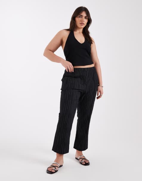 ASOS DESIGN Curve cropped kick flare pants in black textured stripe - view 1