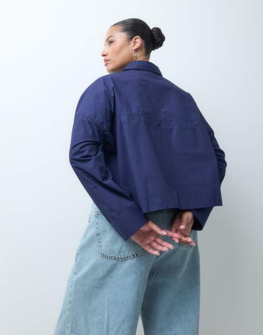 ASOS DESIGN Curve cropped overhemd in navy, 4 van 4