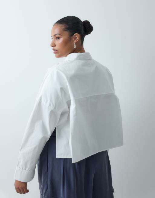 ASOS DESIGN Curve cropped overhemd in wit, 4 van 4