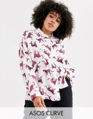 ASOS DESIGN Curve - Cropped overhemd met lange mouwen en luipaardprint-Multi