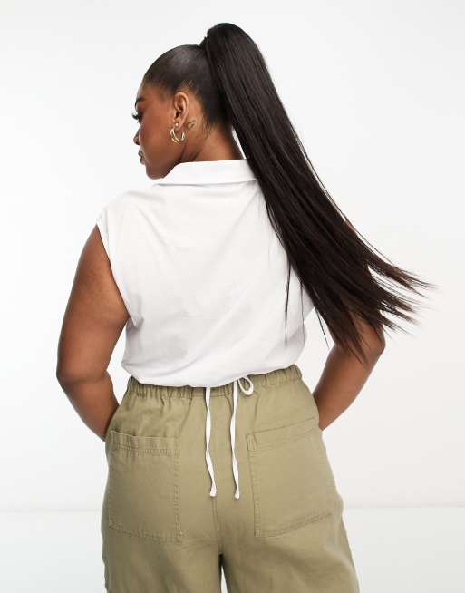ASOS DESIGN Curve - Cropped overhemd met strikbanden om de taille in wit, 4 van 4