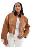 [ASOS Curve] ASOS DESIGN Curve cropped pocket canvas jacket in toffee-Brown 24 Toffee