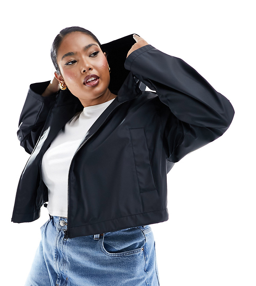 Asos Curve Asos Design Curve Cropped Rain Jacket With Hood In Black