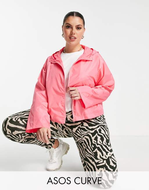 ASOS DESIGN Curve - Cropped regenjack met capuchon in roze