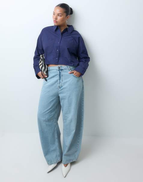 ASOS DESIGN Curve cropped shirt in navy - view 1