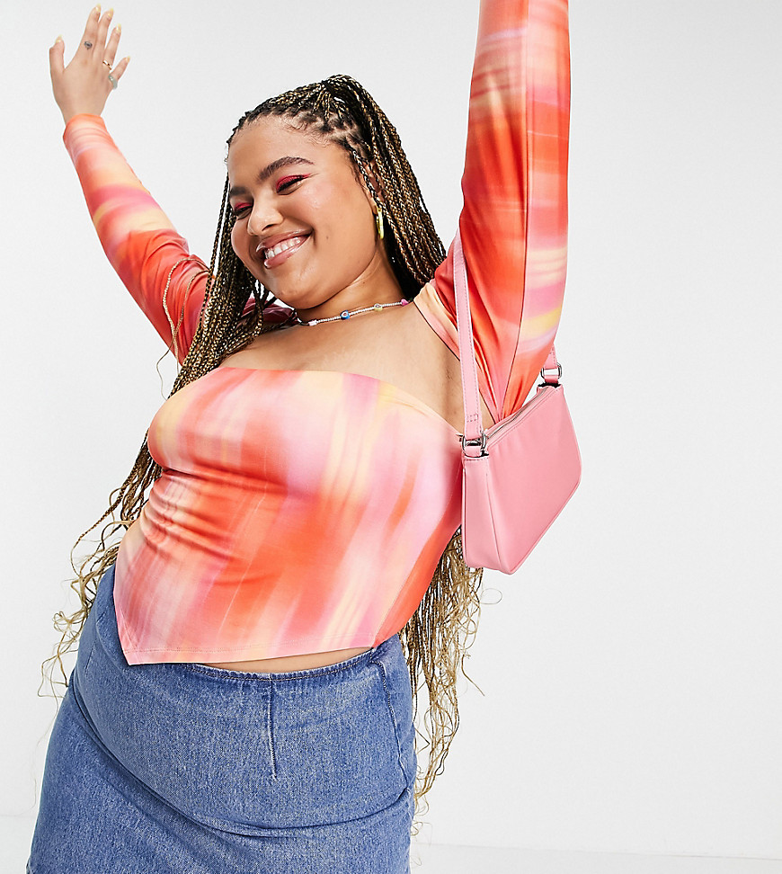 Plus-size top by ASOS DESIGN Part of a co-ord set Bandeau top sold separately Shrug style Long sleeves Slim fit