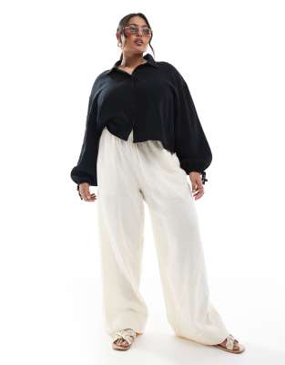 Asos Curve Asos Design Curve Cropped Textured Cotton Shirt In Black