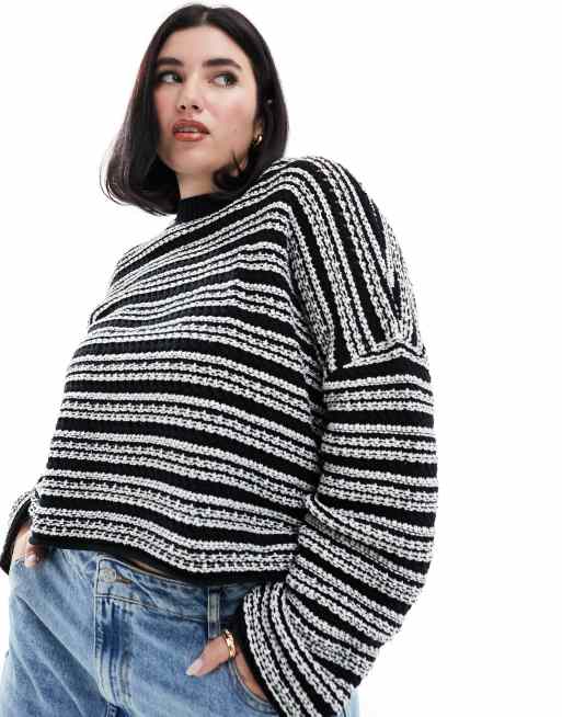 ASOS DESIGN Curve - Cropped trøje med rund hals, synlige sømme og striber