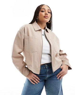 ASOS DESIGN Curve cropped twill jacket in dusty pink