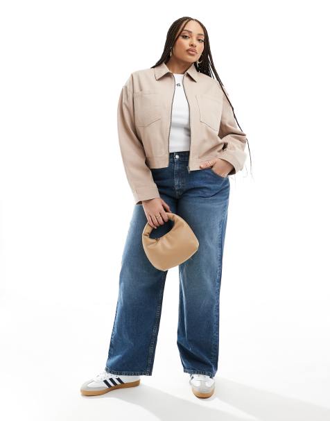 ASOS DESIGN Curve cropped twill jacket in dusty pink - view 1