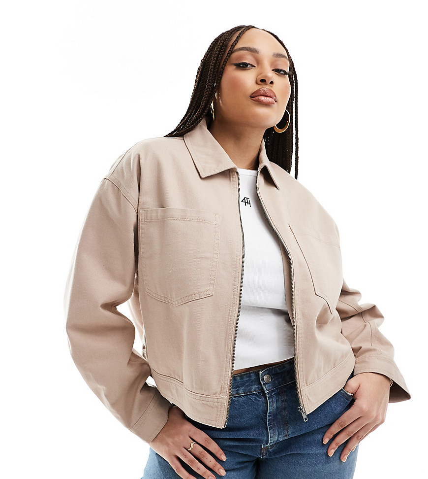 Asos Curve Asos Design Curve Cropped Twill Jacket In Dusty Pink