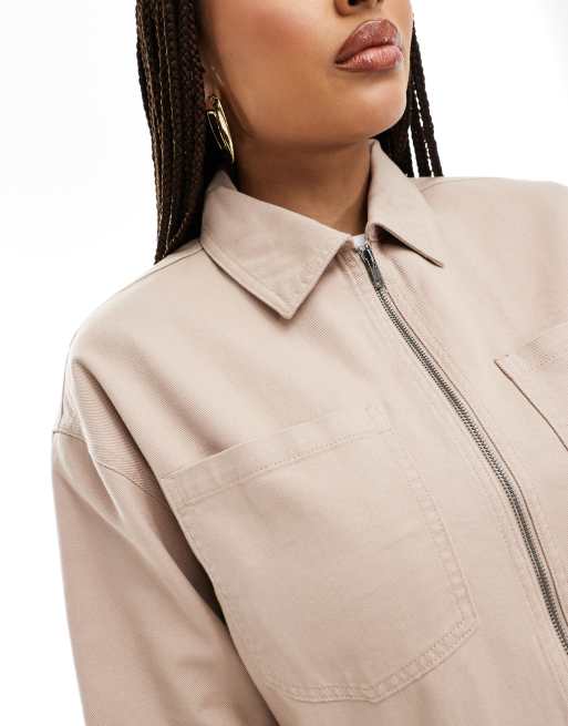 ASOS DESIGN Curve cropped twill jacket in dusty pink | ASOS