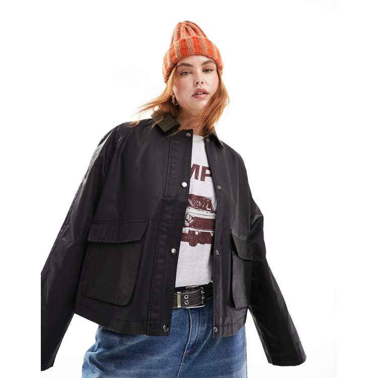 ASOS DESIGN Curve cropped wax jacket with contrast collar in