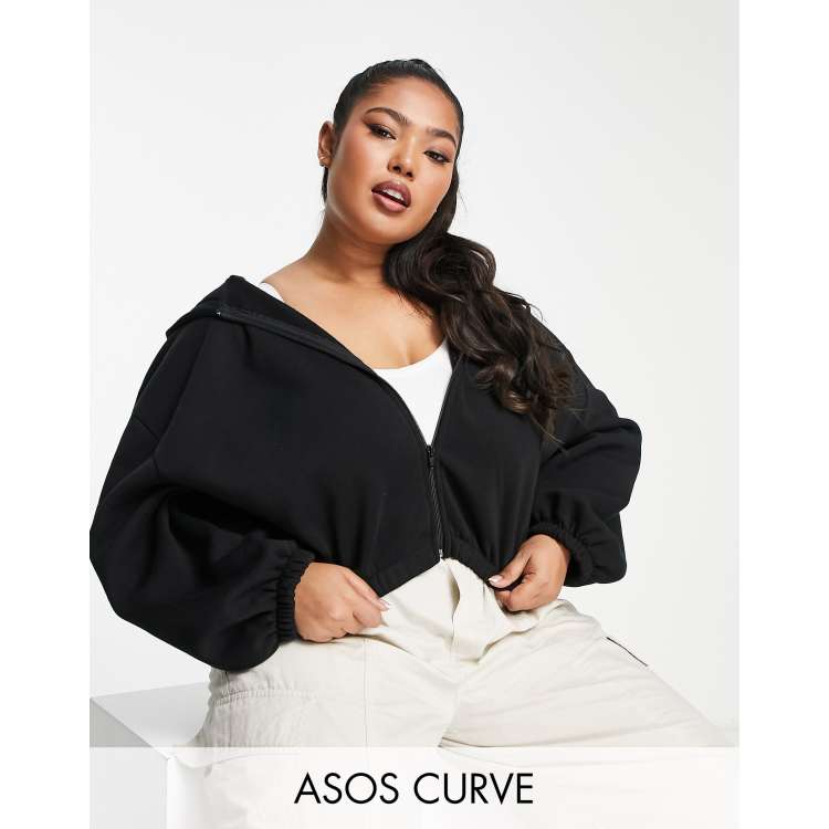 ASOS DESIGN cropped zip through hoodie in black