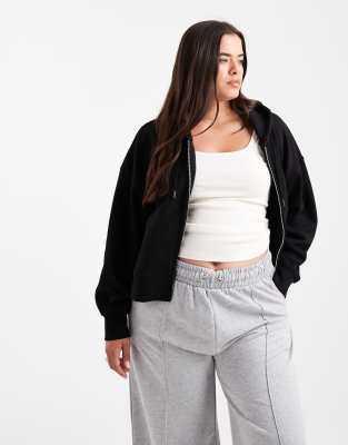 Asos Curve Asos Design Curve Cropped Zip Up Brushback Hoodie In Black