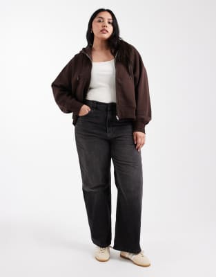 Asos Curve Asos Design Curve Cropped Zip Up Brushback Hoodie In Brown