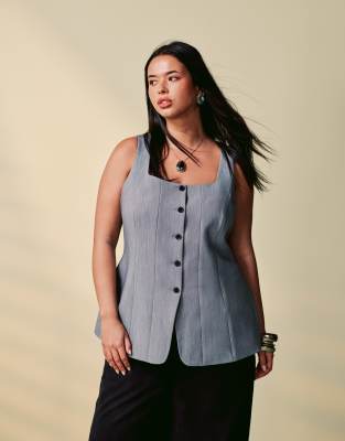 Asos Design Curve Crosshatch Corset Waistcoat In Gray