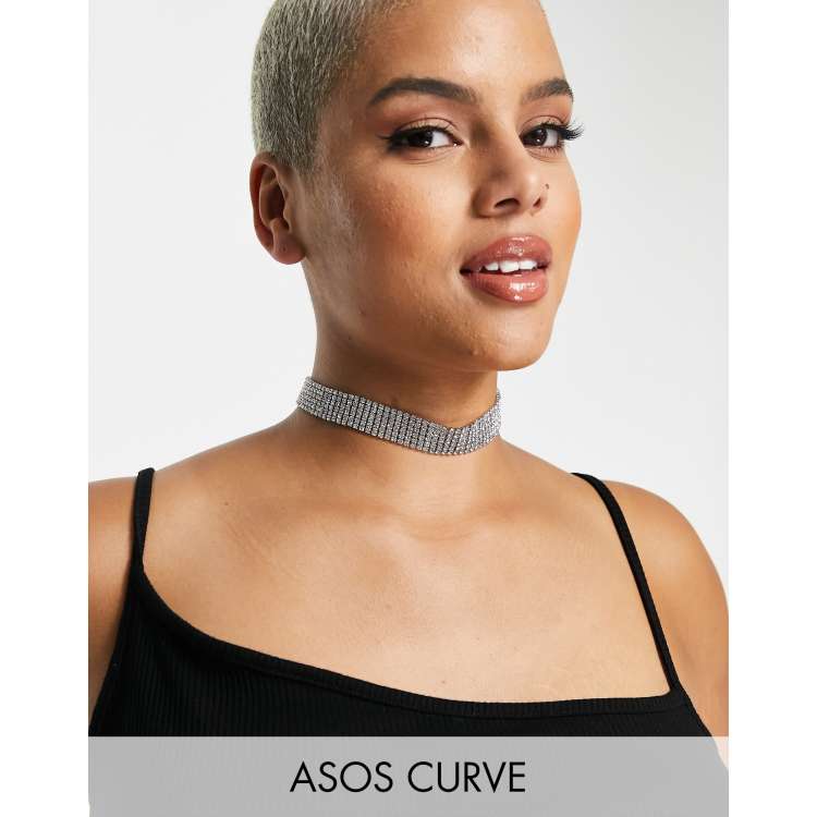 ASOS DESIGN Curve crystal choker necklace in silver tone | ASOS