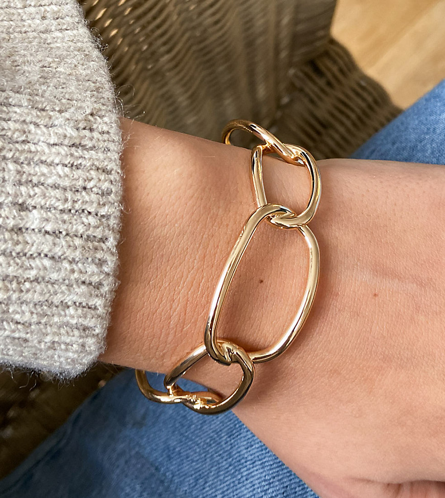 ASOS DESIGN Curve cuff bracelet in chain detail in gold tone