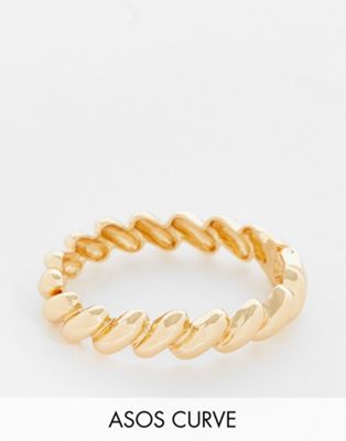 ASOS DESIGN Curve cuff bracelet with squiggle design in gold tone