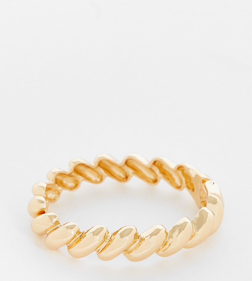 Asos Design Curve Cuff Bracelet With Squiggle Design In Gold Tone