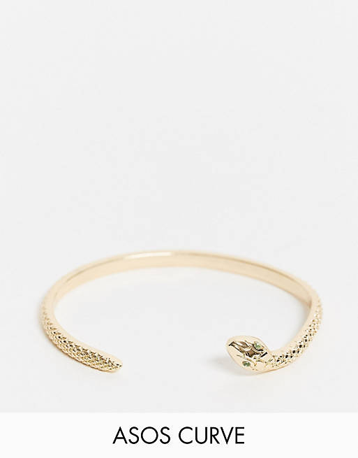 ASOS DESIGN Curve cuff bracelet with thin snake detail in gold tone