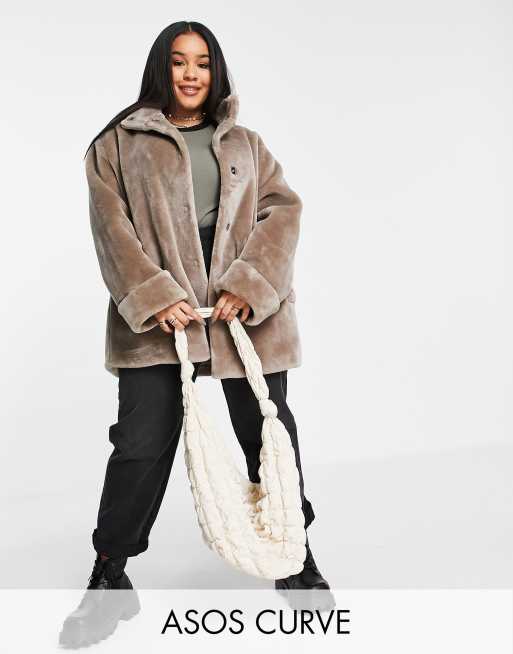 ASOS DESIGN longline plush faux fur coat in camel