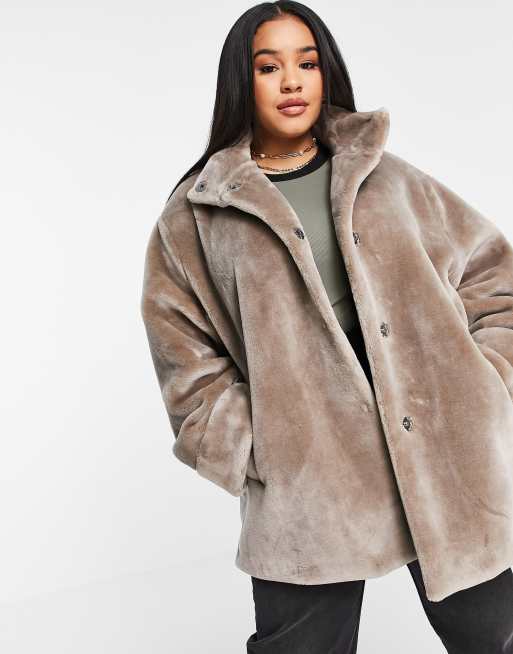 ASOS DESIGN faux fur coat in brown