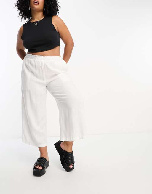 ASOS DESIGN Curve culotte pant with linen in off white, 3 of 4