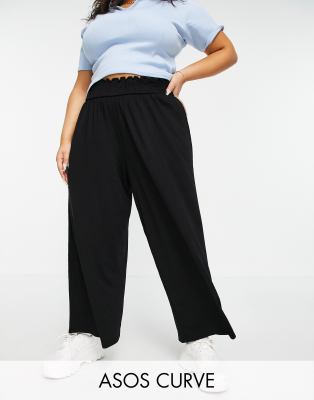 Asos Curve Asos Design Curve Culotte Pant With Shirred Waist In Black In Black