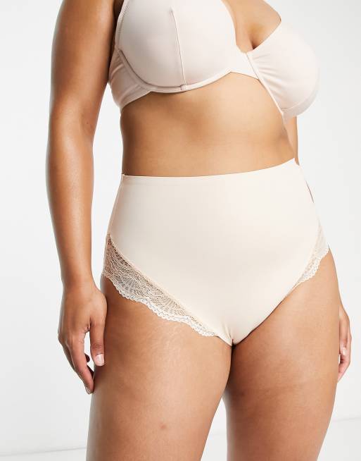 ASOS DESIGN Curve - Culotte taille haute semi-gainante en dentelle - Beige, 4 de 4