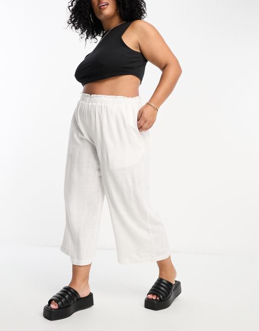 ASOS DESIGN Curve culotte trouser with linen in off white | ASOS