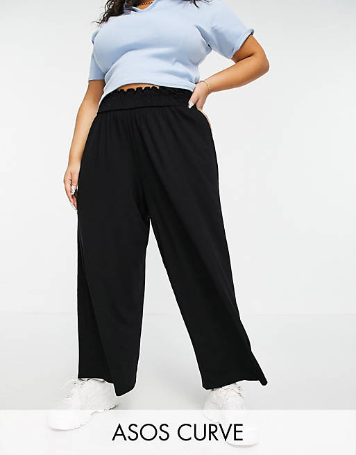 Trousers & Leggings Curve culotte trouser with shirred waist in black 