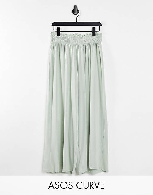 Trousers & Leggings Curve culotte trouser with shirred waist in sage 