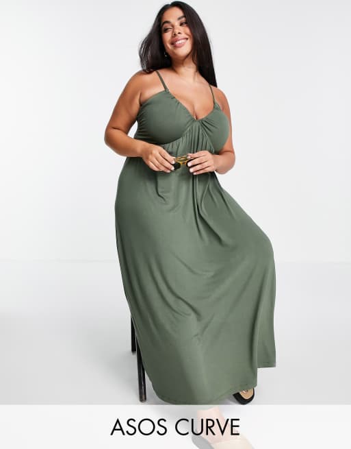 ASOS DESIGN Curve cupped detail maxi dress in khaki